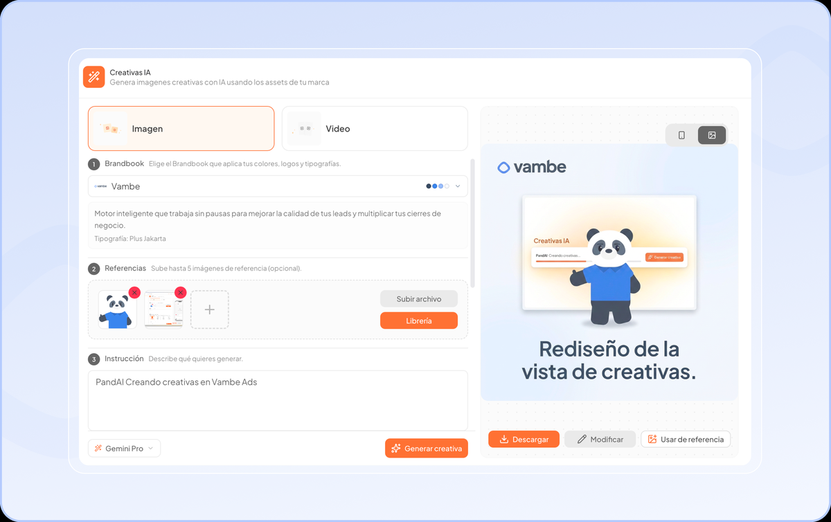 Vambe Ads: creativas con IA guiadas de principio a fin